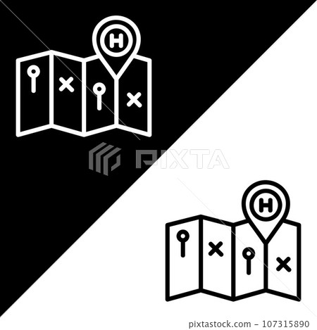 Map Vector Icon, Outline style, isolated on Black and white Background.  107315890