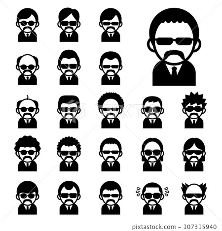 Bearded old man icon set wearing sunglasses Bearded old man icon set wearing sunglasses 107315940