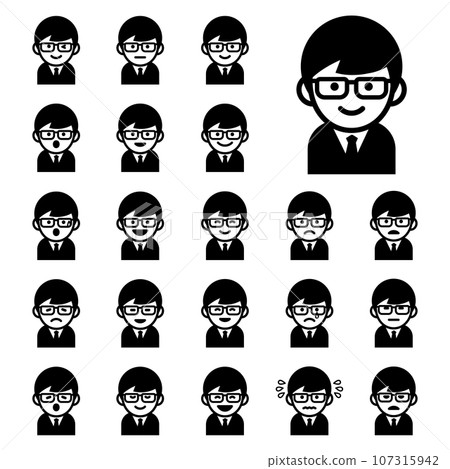 Glasses male facial expression icon set Glasses male facial expression icon set 107315942