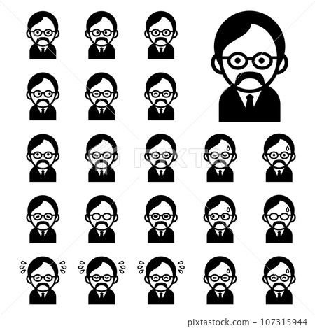 Bearded old man icon set wearing glasses 107315944