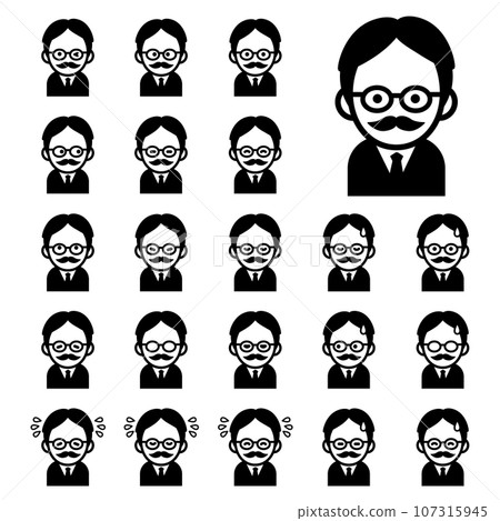 Bearded old man icon set wearing glasses Bearded old man icon set wearing glasses 107315945