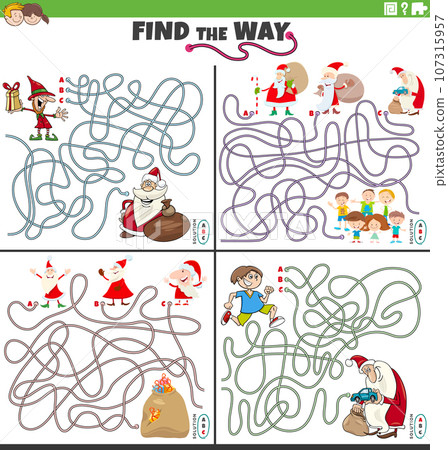 maze activities set with Santa Claus on Christmas time 107315957