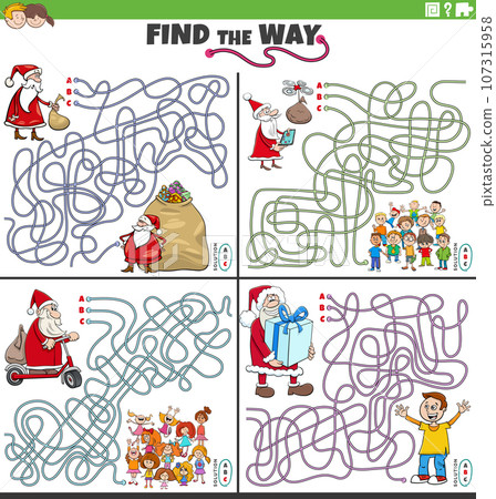maze games set with Santa Claus on Christmas time 107315958