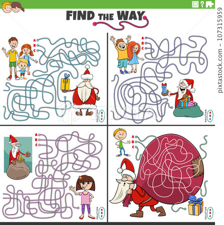 maze activities set with Santa Claus on Christmas time 107315959