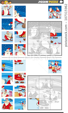 jigsaw puzzle activities set with Santa Claus on Christmas time jigsaw puzzle activities set with Santa Claus on Christmas time 107315962
