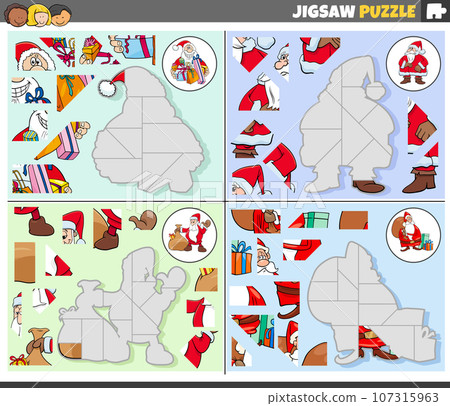 jigsaw puzzle games set with cartoon Santa Clauses characters jigsaw puzzle games set with cartoon Santa Clauses characters 107315963