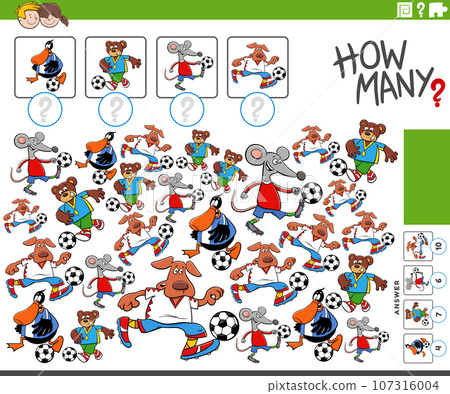 how many cartoon animals playing soccer counting game 107316004