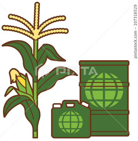 Corn and bioethanol in drums 107316529