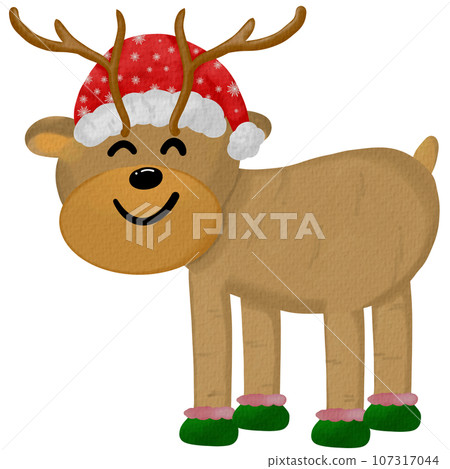 a cartoon reindeer wearing a santa hat 107317044