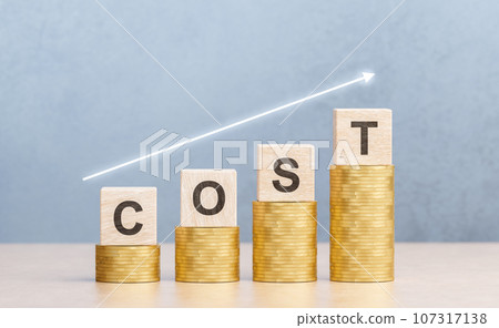 Cost increase Concept. Cost text with up arrow. increase in cost of product services, modernization, credit products 107317138