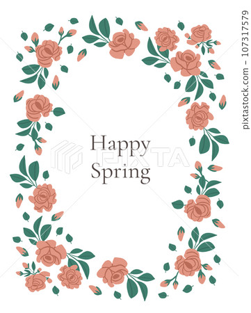 Beautiful frame with roses and placeholder text. Pink roses frame for invitation, greeting card. Spring floral frame. Vector illustration Beautiful frame with roses and placeholder text. Pink roses frame for invitation, greeting card. Spring floral frame. Vector illustration 107317579