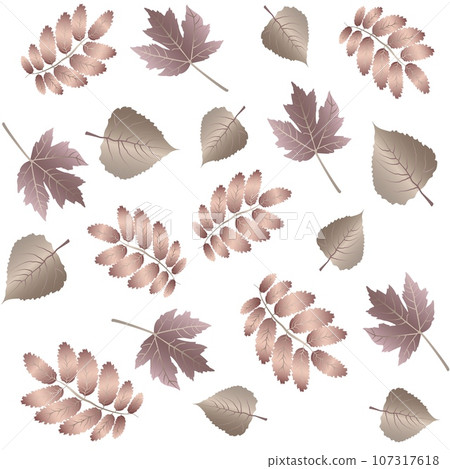 Metallic lilac colored autumn leaves seamless pattern of autumn maple and birch leaves on white background 107317618