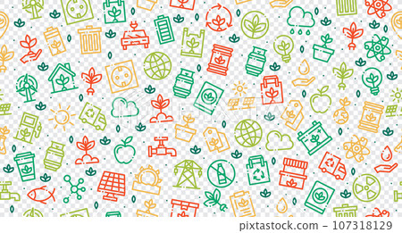 Ecology seamless pattern. Ecology background. Collection ecology icons. Pattern banner eco symbol elements. Green seamless pattern. Vector illustration Ecology seamless pattern. Ecology background. Collection ecology icons. Pattern banner eco symbol elements. Green seamless pattern. Vector illustration 107318129
