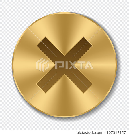 Golden screw head. Realistic metal screw. Top view head of screw. Vector illustration 107318157