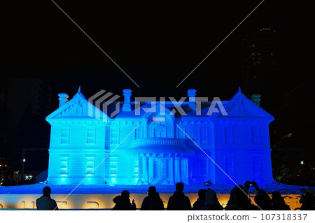 Sapporo Snow Festival: Large illuminated snow statue at Odori venue Sapporo Snow Festival: Large illuminated snow statue at Odori venue 107318337