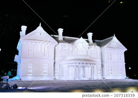 Sapporo Snow Festival: Large illuminated snow statue at Odori venue Sapporo Snow Festival: Large illuminated snow statue at Odori venue 107318339