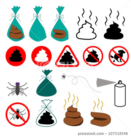 Dog poop and prohibition sign icon set 107318546