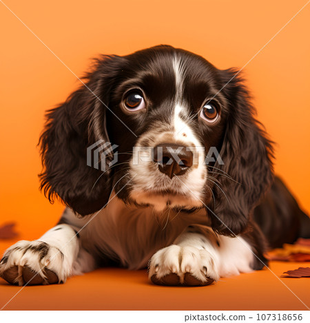 Cute puppy lying, on colorful background Cute puppy lying, on colorful background 107318656