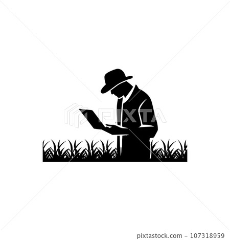 Farmer using digital tablet icon Farmer using digital tablet icon 107318959