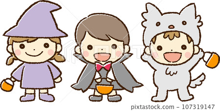 Illustration of children wearing Halloween costumes (color) Illustration of children wearing Halloween costumes (color) 107319147