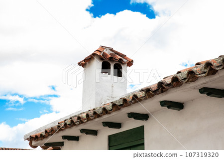 Detail of the beautiful colonial architecture of the streets of the colonial small town of Iza located in the Boyaca department in Colombia 107319320