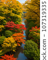 [AI illustration] Autumn leaves across the river (overhead view) 107319335