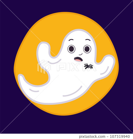 Isolated emotional surprise facial expression ghost with spider, moon. Vector illustration cartoon. 107319940