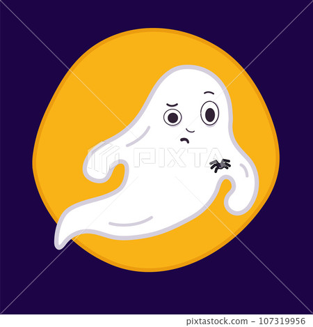 Isolated emotional surprise, astonishment ghost with spider, moon. Vector illustration cartoon. Isolated emotional surprise, astonishment ghost with spider, moon. Vector illustration cartoon. 107319956