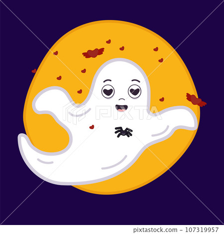Isolated emotional in love ghost with spider, moon. Vector illustration Facial expression in cartoon Isolated emotional in love ghost with spider, moon. Vector illustration Facial expression in cartoon 107319957