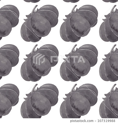 Black giant pumpkin. Cartoon vegetable in watercolor. Halloween seamless pattern Black giant pumpkin. Cartoon vegetable in watercolor. Halloween seamless pattern 107319988