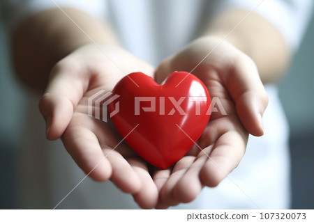 Hands holding red heart. Health care. Organ donation. World Heart Day. World Health Day. World Mental Health Day 107320073