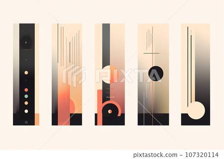 Various geometrical shapes, lines, gradients. Background in 60s, 70s, 80s style. Wallpaper or poster blank Various geometrical shapes, lines, gradients. Background in 60s, 70s, 80s style. Wallpaper or poster blank 107320114