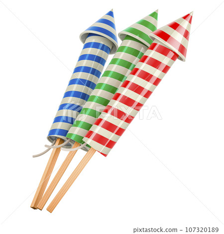 Fireworks rockets, 3D rendering 107320189
