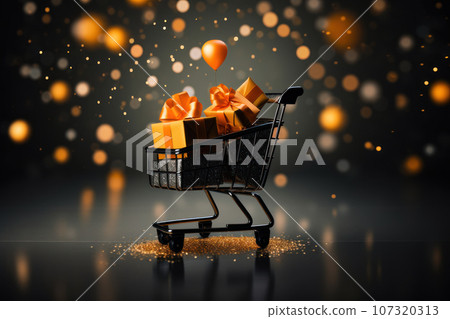 Shopping cart with gift boxes 107320313