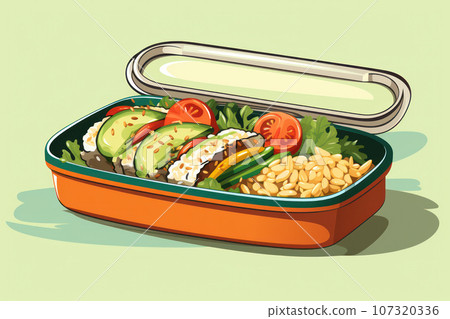 Open lunchbox with homemade food Open lunchbox with homemade food 107320336