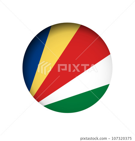 Seychelles flag - behind the cut circle paper hole with inner shadow. Seychelles flag - behind the cut circle paper hole with inner shadow. 107320375
