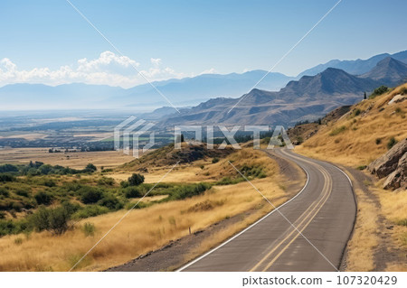 Highway along the mountains and desert 107320429
