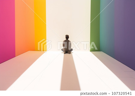Lonely lost person sitting in colorful room. Alone loneliness and solitude concept artwork 107320541