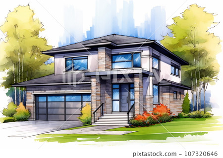 Beautiful colonial style luxury house. Sketch 107320646