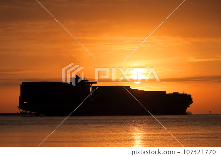 Container ship leaving port Container ship leaving port 107321770