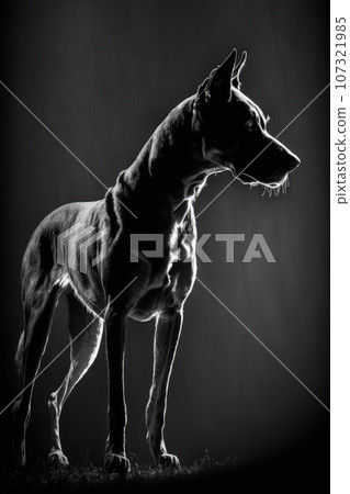dog puppy hound studio silhouette photo black white vintage backlit motion contour tattoo 107321985