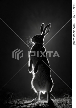 hare rabbit studio silhouette photo black white vintage backlit portrait motion contour tattoo 107321998