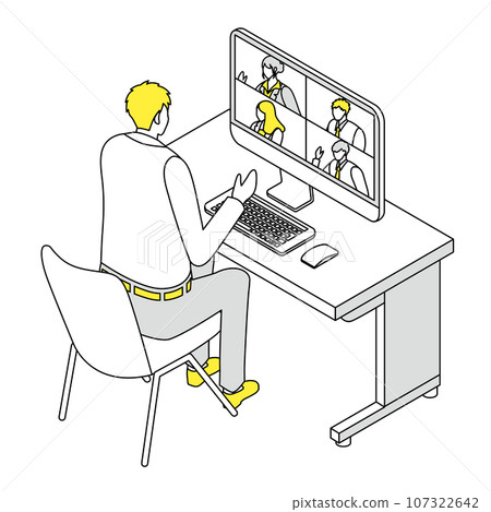 Isometric_People having an online meeting_Simple 107322642