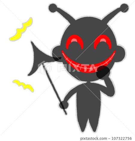 一個長著角、手持長矛、微笑的黑色人物的插圖 一個長著角、手持長矛、微笑的黑色人物的插圖 107322756