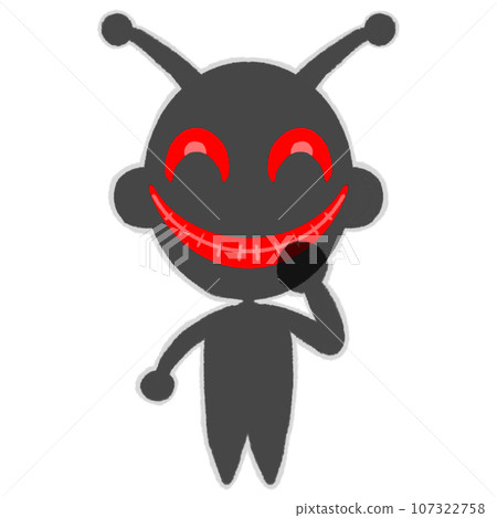 一個有角和詭計微笑的黑色人物剪影的插圖 一個有角和詭計微笑的黑色人物剪影的插圖 107322758