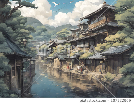 Illustration of a rural town in Japan/Asia 107322969
