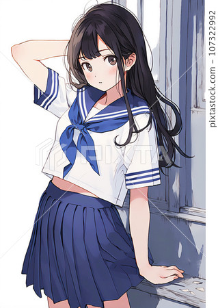 High school girl wearing a sailor suit [AI - Stock Illustration