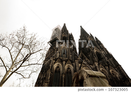 Cologne Cathedral unusual angle against transparent sky. Cologne Cathedral unusual angle against transparent sky. 107323005