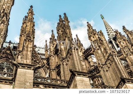 Cologne Cathedral unusual angle against transparent sky. Cologne Cathedral unusual angle against transparent sky. 107323017