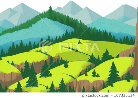 Hiking background illustration trees and mountains 3 Hiking background illustration trees and mountains 3 107323134